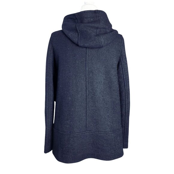 ZARA Hooded Wool Blend Swing Jacket Pea Coat Navy Blue Women's Size SM - Picture 7 of 8